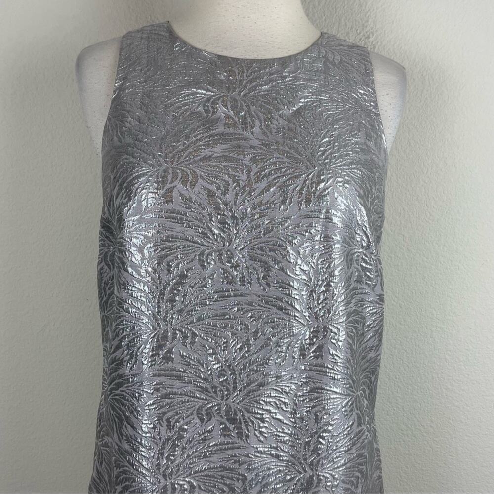 Ali Ro Silver Silk Blend Jacquard Sequin Shift Dress 6 - Picture 3 of 8